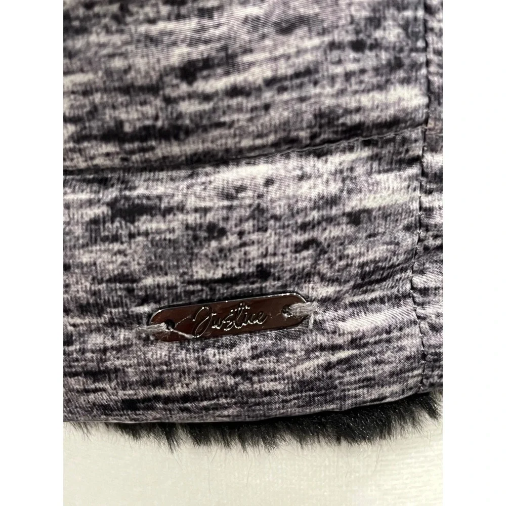 Justice Reversible Puffer Faux Fur Vest Girls Size 10 Heathered‎ Grey Black